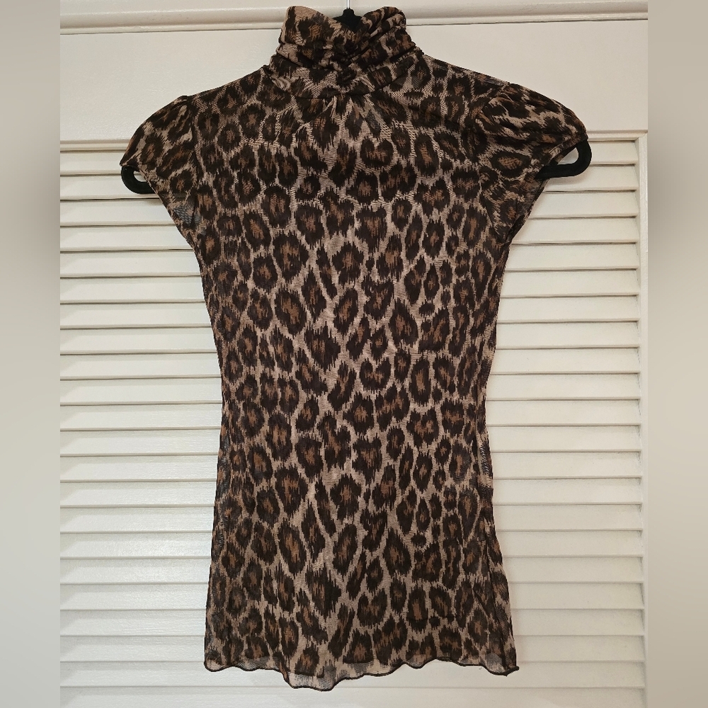 Zara - Animal Leopard Print Sheer Lightweight Short-Sleeve Top
